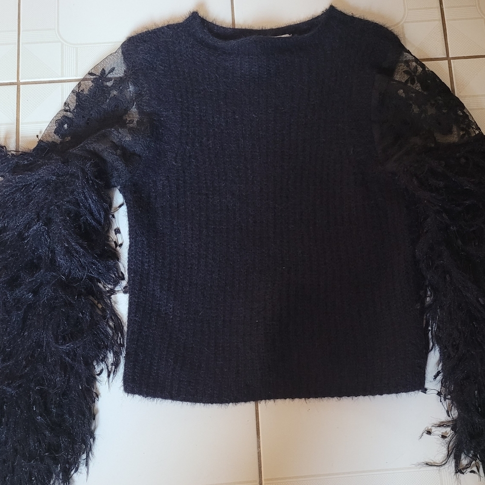 Paola Poggi Black Long Sleeve Ornate Blouse Top Size 36